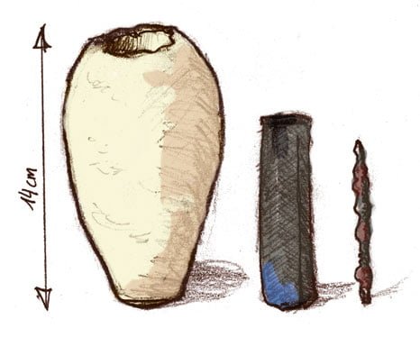 Drawing of the three parts of the Baghdad Battery